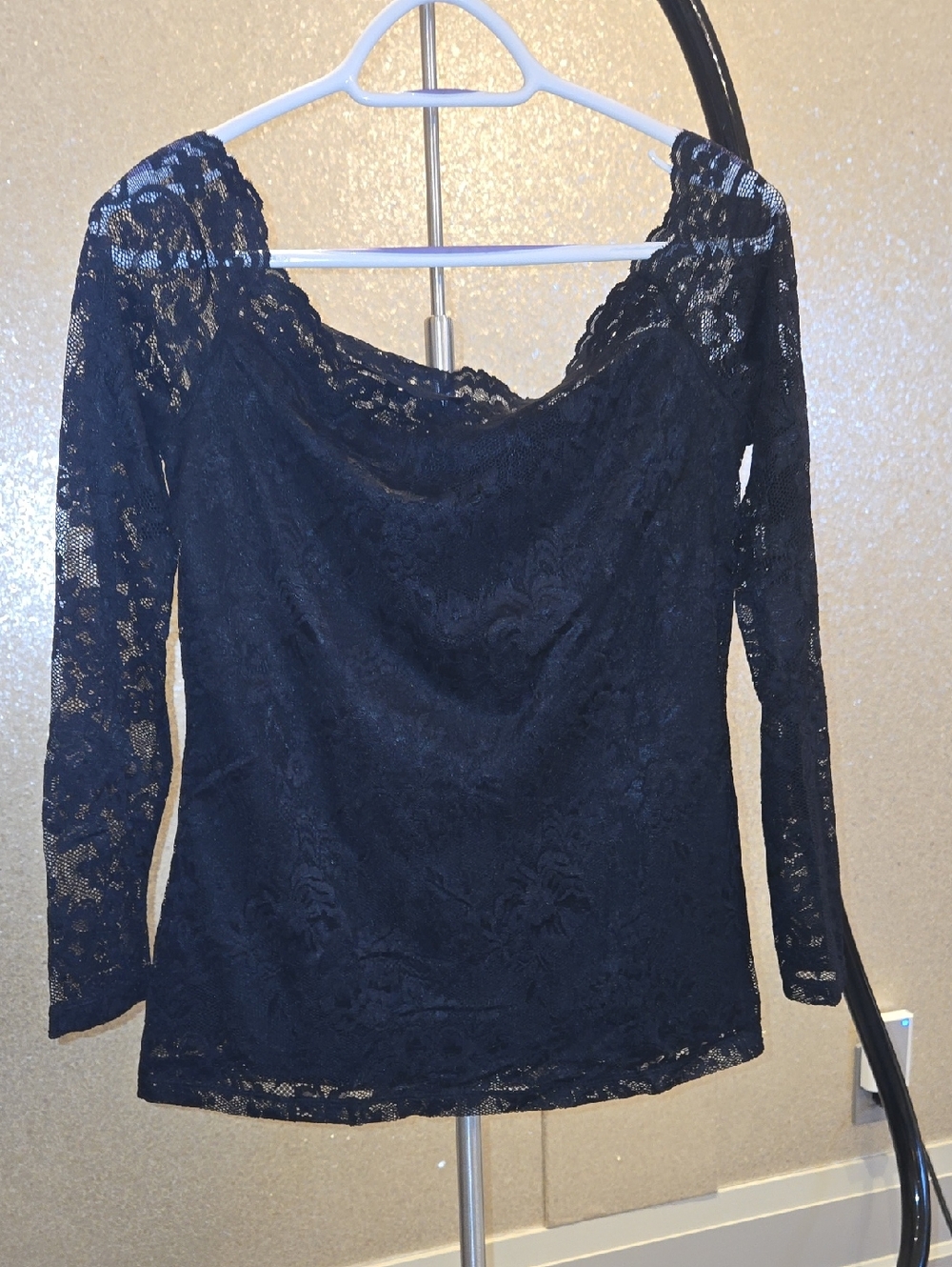 Dynamite Black Lace Boatneck Long Sleeve Top